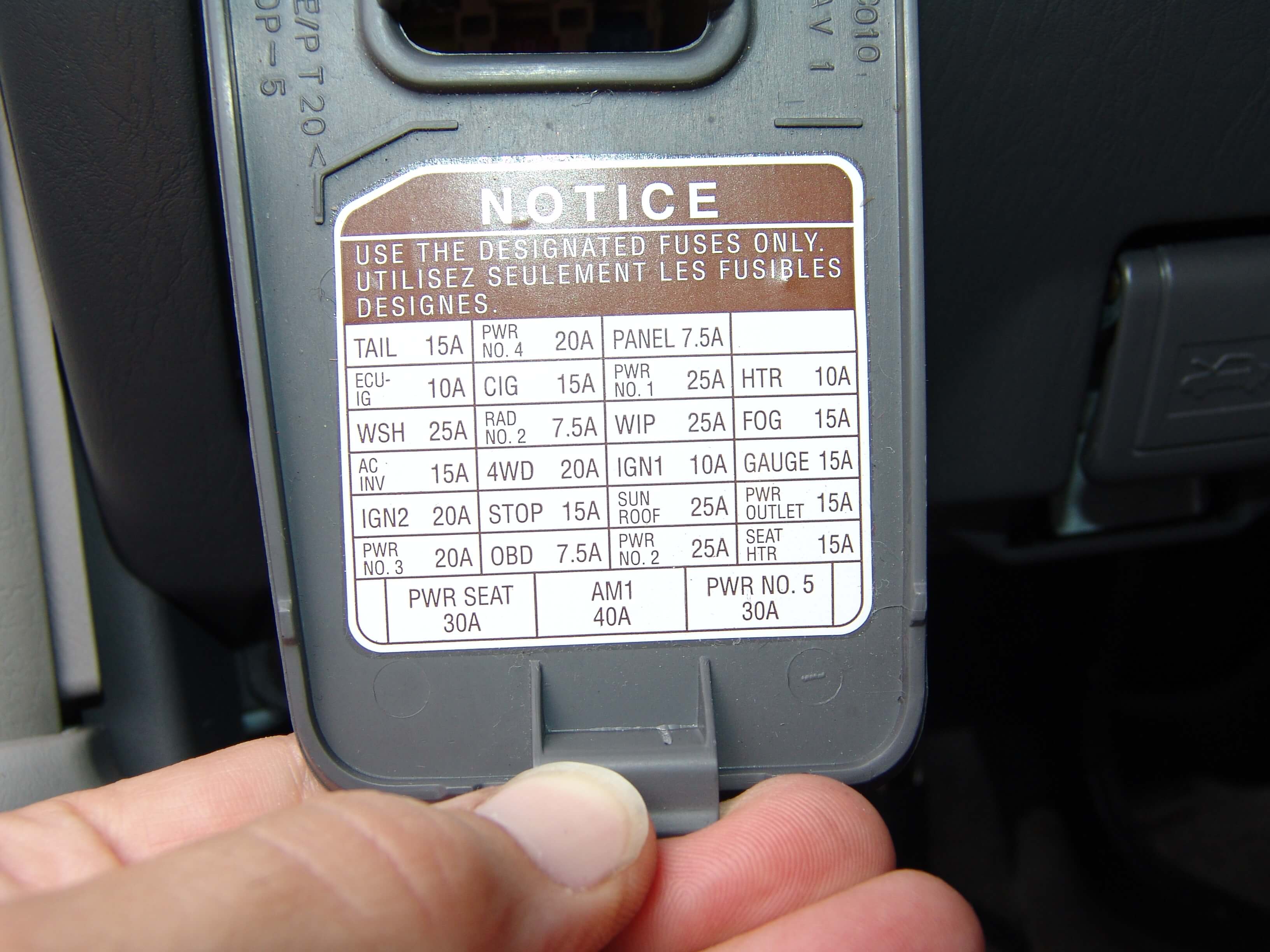 Toyota 4Runner fuse location chart